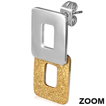 Stainless Steel Sandblasted 2-tone Cut-out Oval Long Drop Stud Earrings (pair)