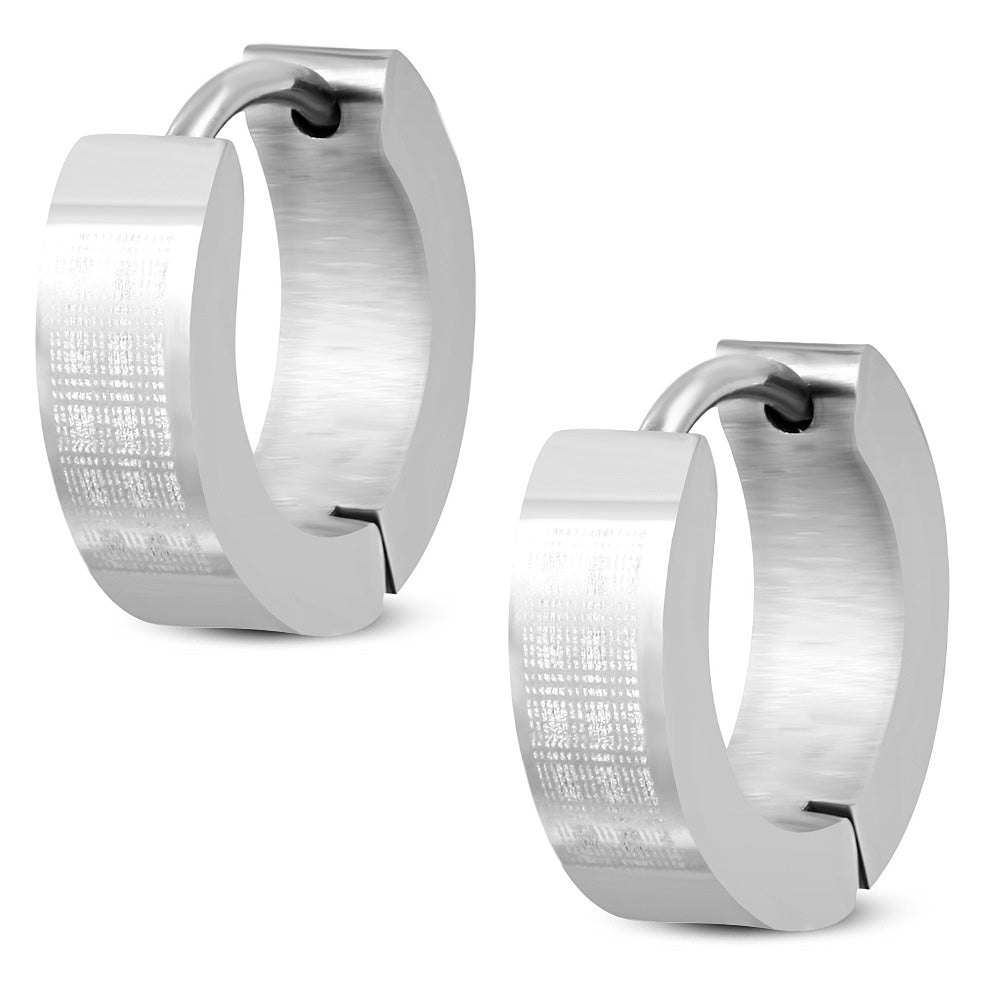 4mm | Stainless Steel Laser Grid Hoop Huggie Earrings (pair)