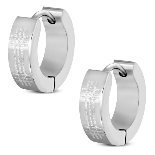 4mm | Stainless Steel Laser Diagonal Hoop Huggie Earrings (pair)