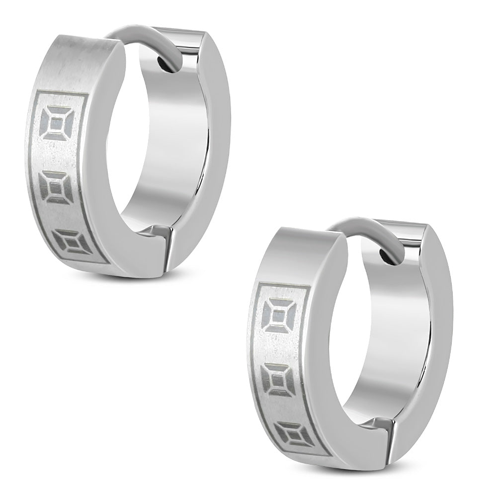 4mm | Stainless Steel 2tone Laser Row of Flower Hoop Huggie Earrings (pair)