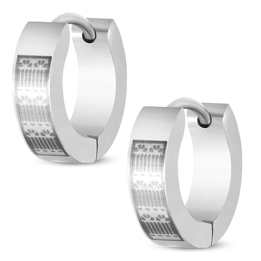 4mm | Stainless Steel 2-tone Laser Hoop Huggie Earrings (pair)