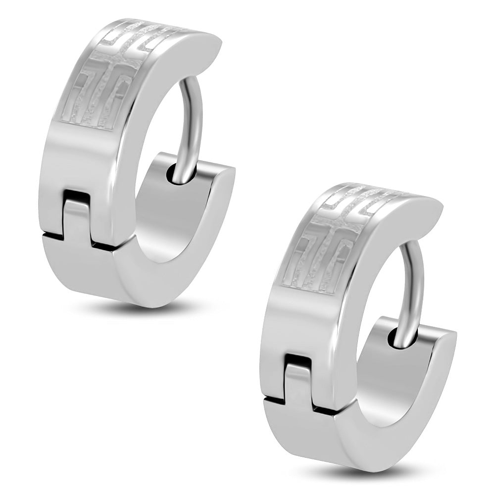 4mm | Stainless Steel Laser Cross Hoop Huggie Earrings (pair)
