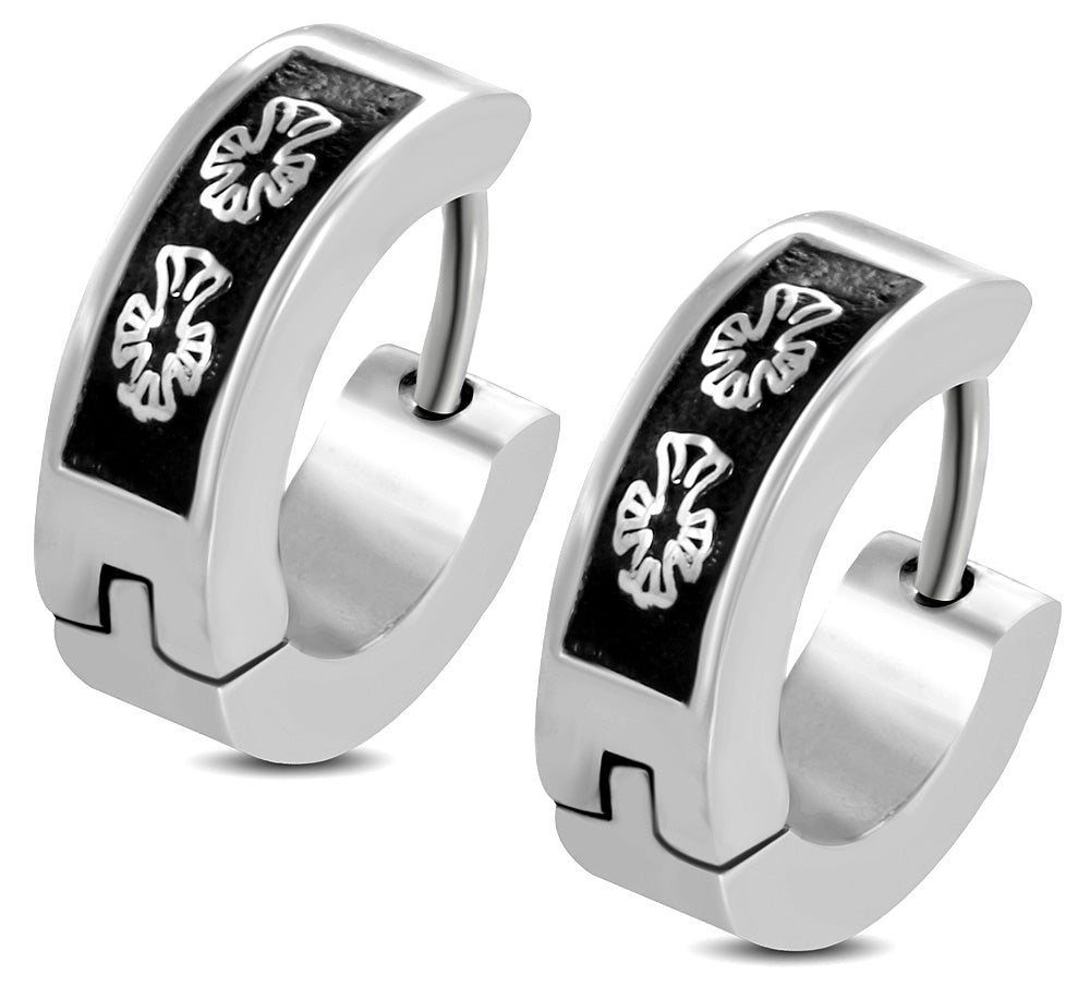 4mm | Stainless Steel 2-tone Fleur De Lis Cross Hoop Huggie Earrings (pair)