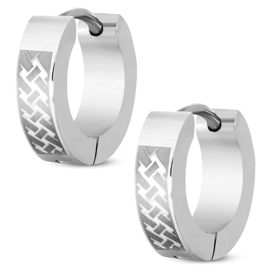 4mm | Stainless Steel 2-tone Laser Print Celtic Knot Hoop Huggie Earrings (pair)