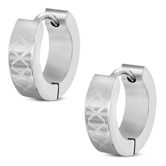 4mm | Stainless Steel Laser Print Criss-Cross Hoop Huggie Earrings (pair)