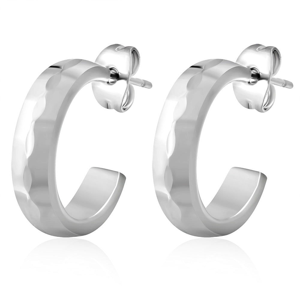 Tungsten Carbide Faceted Half Hoop Stud Earrings (pair)