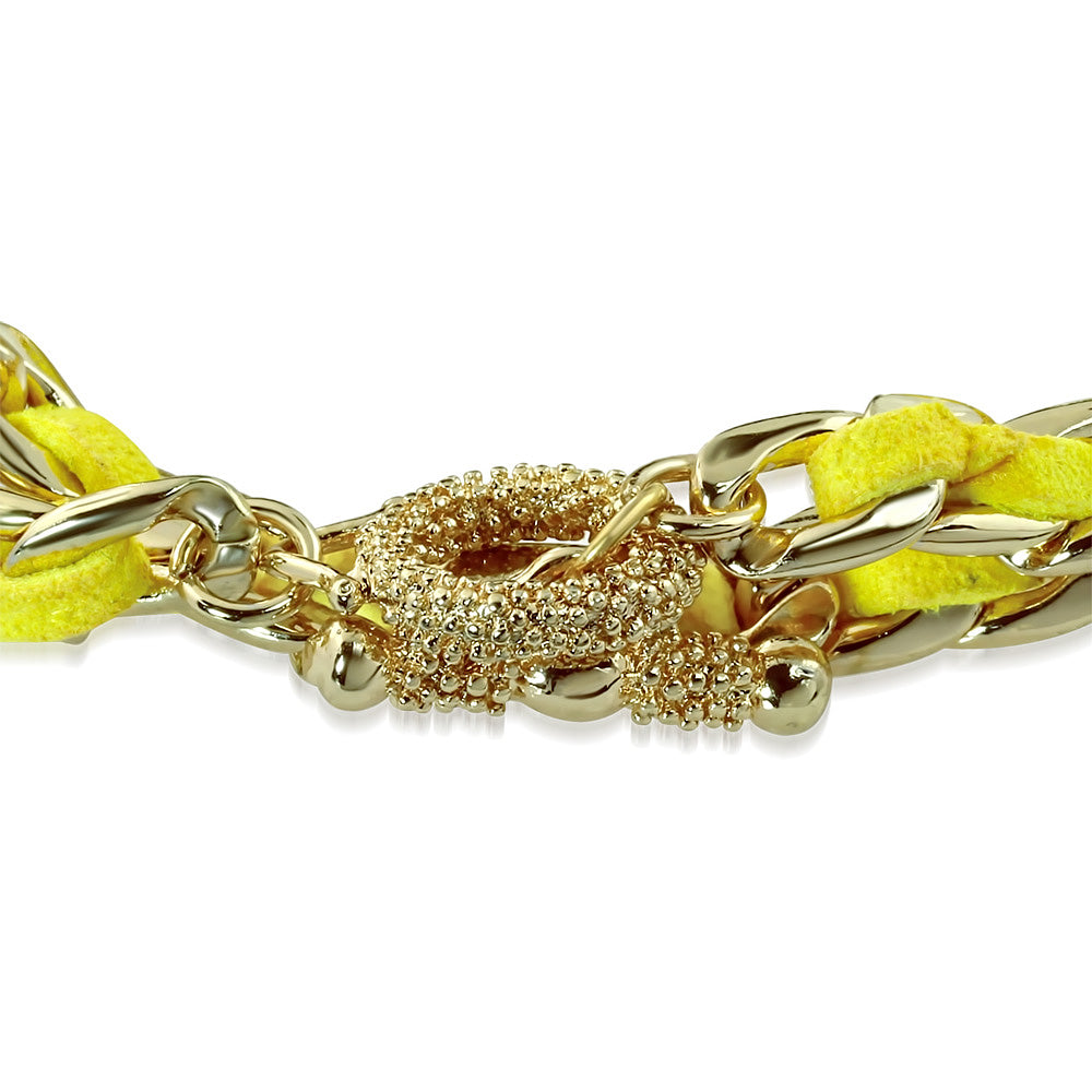 Fashion Alloy Gold Color Plated Yellow Velvet Double Wrap Chain Toggle Bracelet