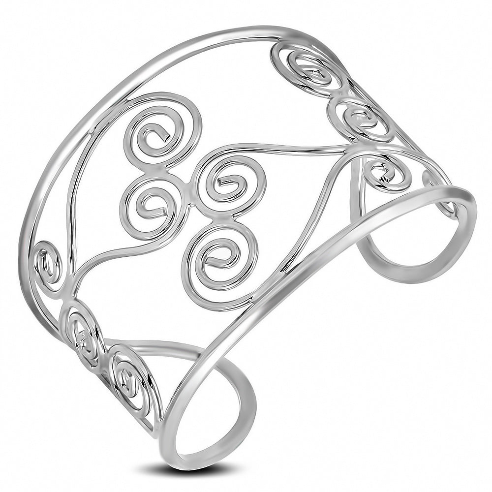 Fashion Alloy Spiral Love Heart Wide Cuff Bangle