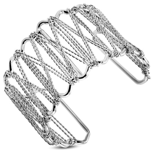 Fashion Alloy Geometric ZigZag Wire Wide Cuff Bangle