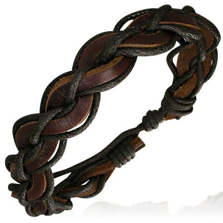 Fashion Multi Wrap Rope Braided Adjustable Brown Leather Bracelet