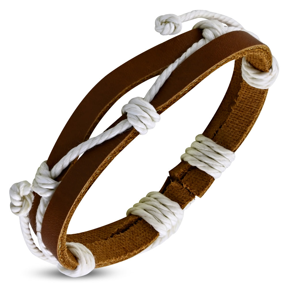 Fashion Double Wrap Rope Adjustable Brown Leather Bracelet