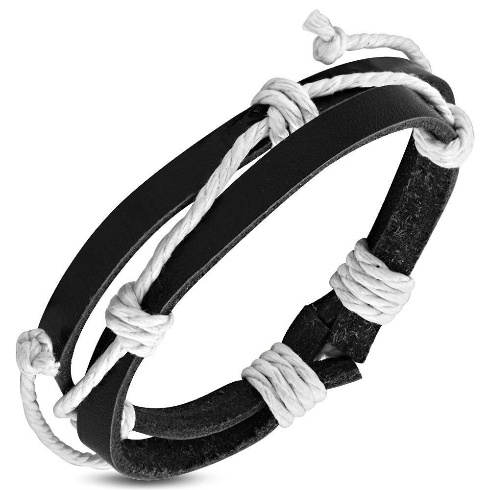Fashion Double Wrap Rope Adjustable Black Leather Bracelet