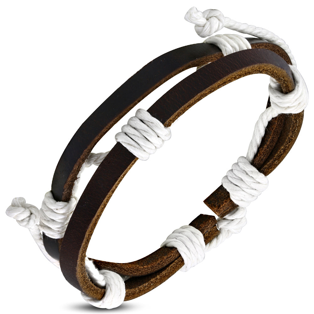 Fashion Double Wrap Rope Adjustable Brown Leather Bracelet