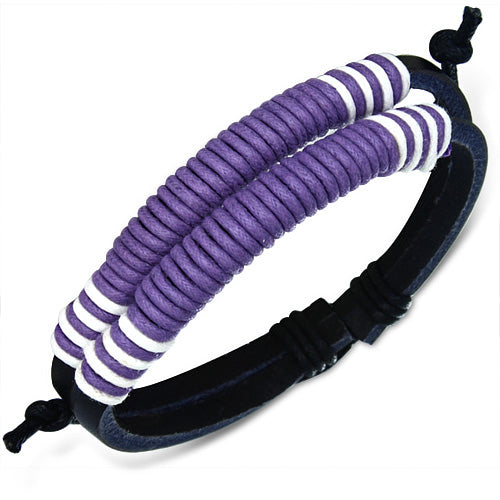 Fashion Multi Purple/ Violet Wrap Rope Adjustable Black Leather Bracelet
