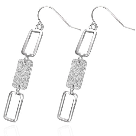 Fashion Alloy 3-Tier Stardust Square Long Drop Hook Earrings (pair)