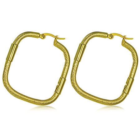 Fashion Alloy Gold Color Plated Fancy Square Hoop Clip Back Earrings (pair)
