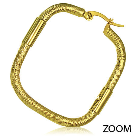 Fashion Alloy Gold Color Plated Fancy Square Hoop Clip Back Earrings (pair)