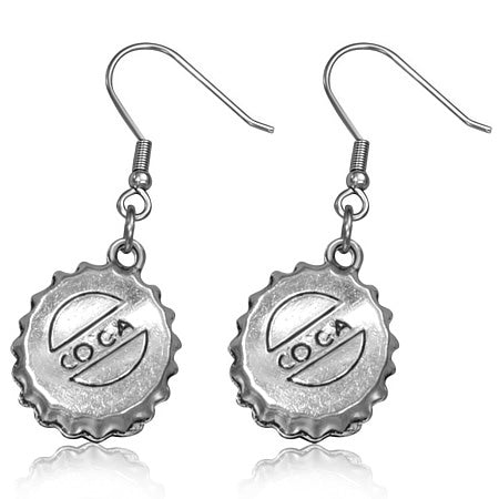 Fashion Alloy Bottle Cap Long Drop Hook Earrings (pair)