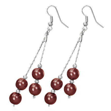Fashion Alloy Brown Acrylic Ball Bead Slinky Long Drop Hook Earrings (pair)