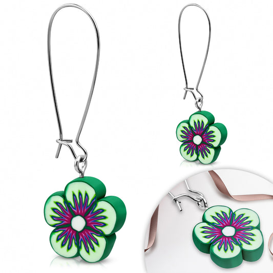 Fashion Alloy Fimo/ Polymer Clay Daisy Flower Long Drop Earrings (pair)