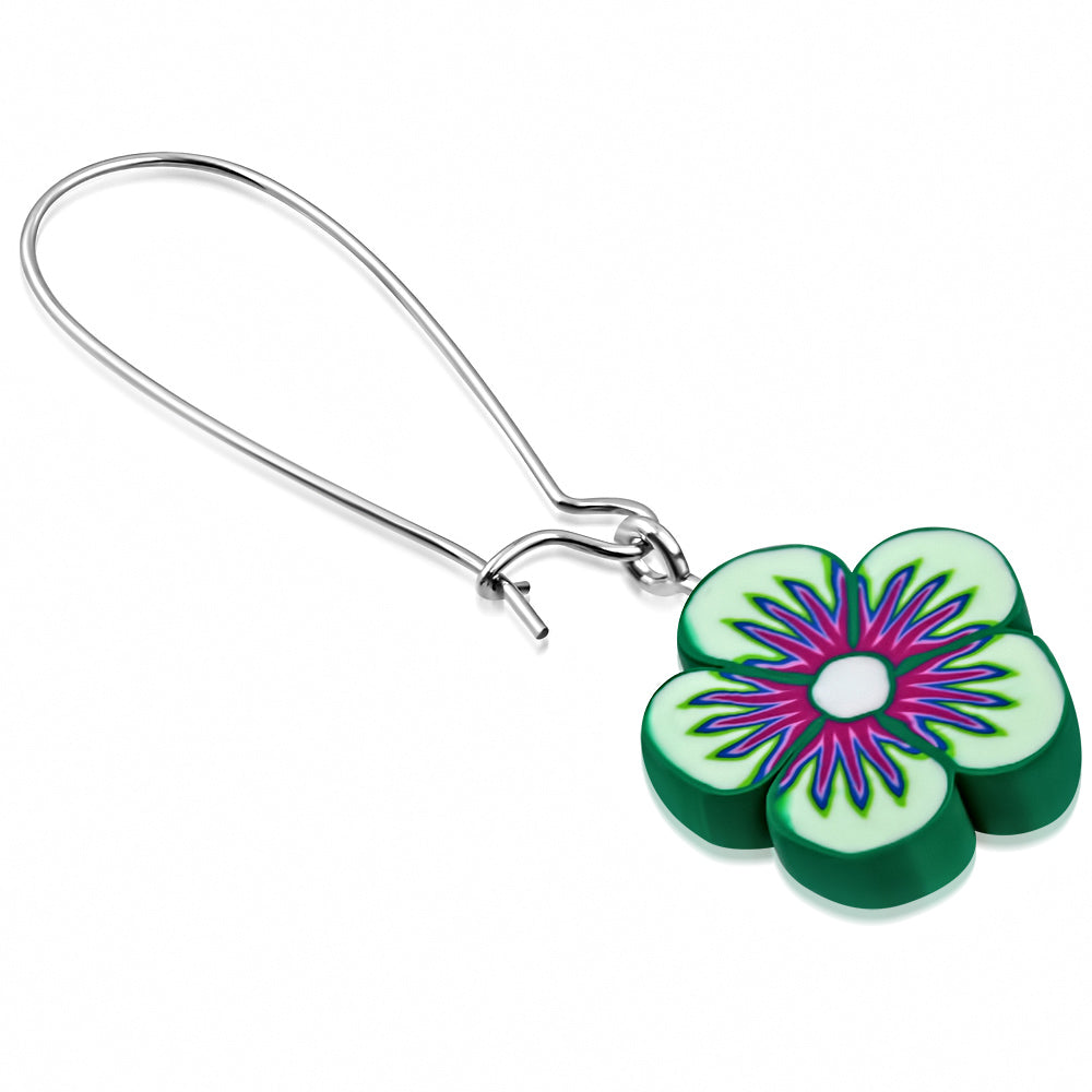 Fashion Alloy Fimo/ Polymer Clay Daisy Flower Long Drop Earrings (pair)