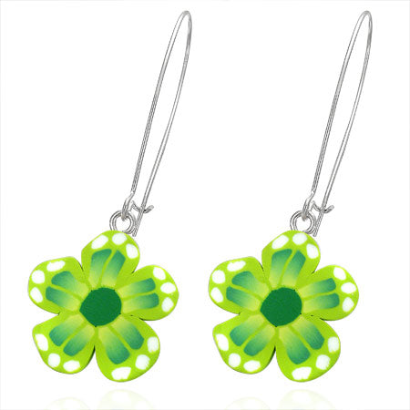 Fashion Alloy Fimo/ Polymer Clay Daisy Flower Long Drop Earrings (pair)