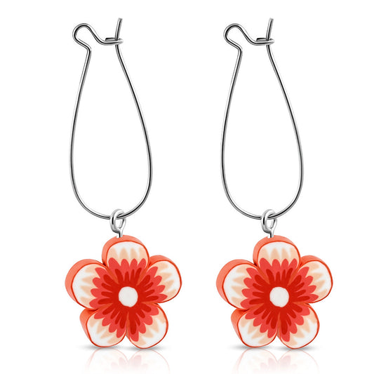 Fashion Alloy Fimo/ Polymer Clay Daisy Flower Long Drop Earrings (pair)