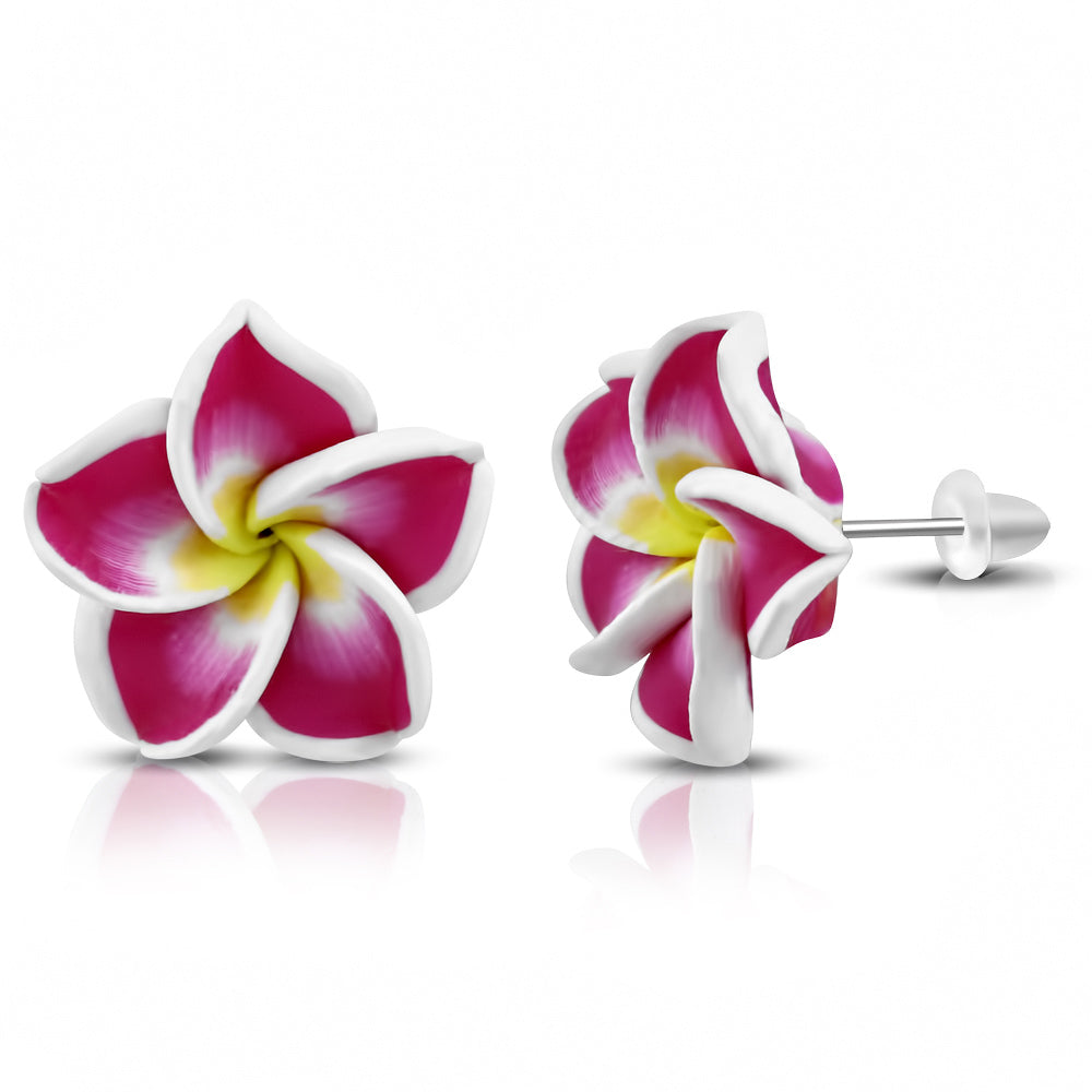 16mm Fashion Fimo/ Polymer Clay Plumeria Flower Stud Earrings (pair)