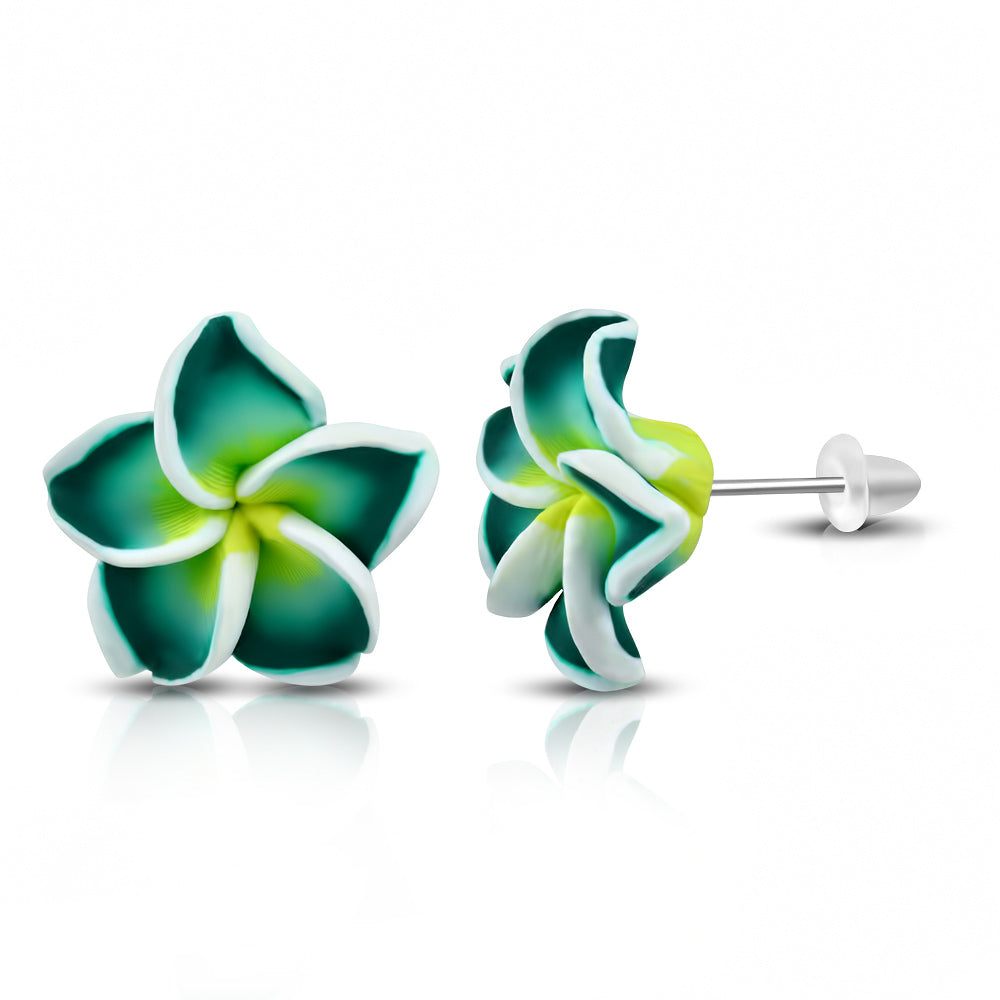 16mm Fashion Fimo/ Polymer Clay Plumeria Flower Stud Earrings (pair)