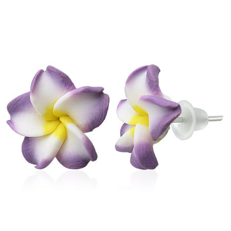 15mm | Fashion Fimo/ Polymer Clay Plumeria Flower Stud Earrings (pair)