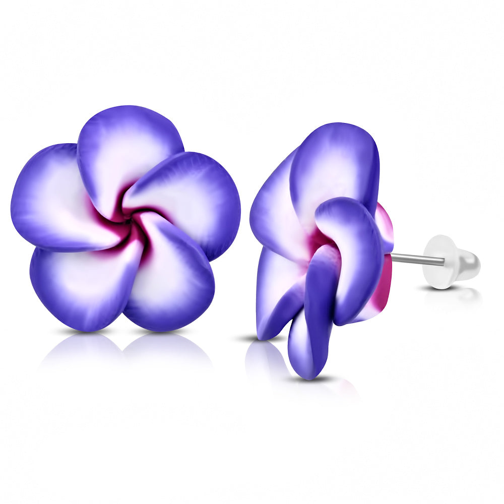 Fashion Fimo/ Polymer Clay Plumeria Stud Earrings (pair)