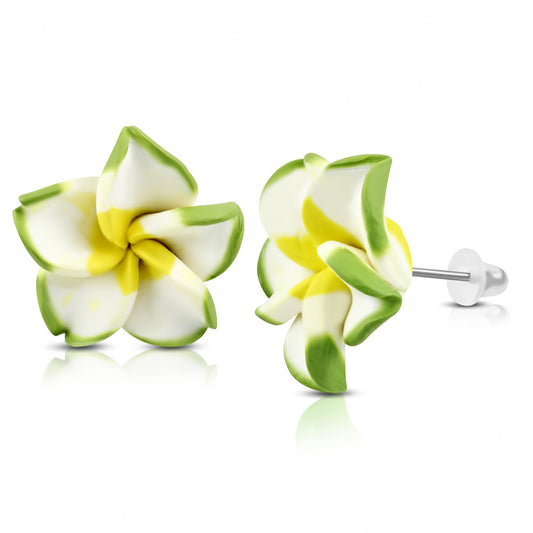 15mm | Fashion Fimo/ Polymer Clay Plumeria Flower Stud Earrings (pair)
