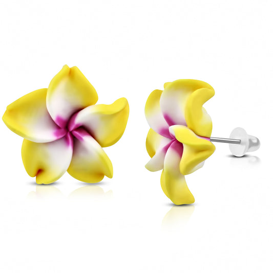 15mm | Fashion Fimo/ Polymer Clay Plumeria Flower Stud Earrings (pair)