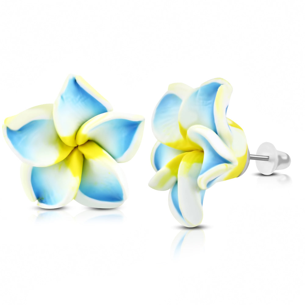 15mm | Fashion Fimo/ Polymer Clay Plumeria Flower Stud Earrings (pair)