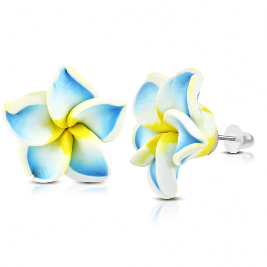 15mm | Fashion Fimo/ Polymer Clay Plumeria Flower Stud Earrings (pair)