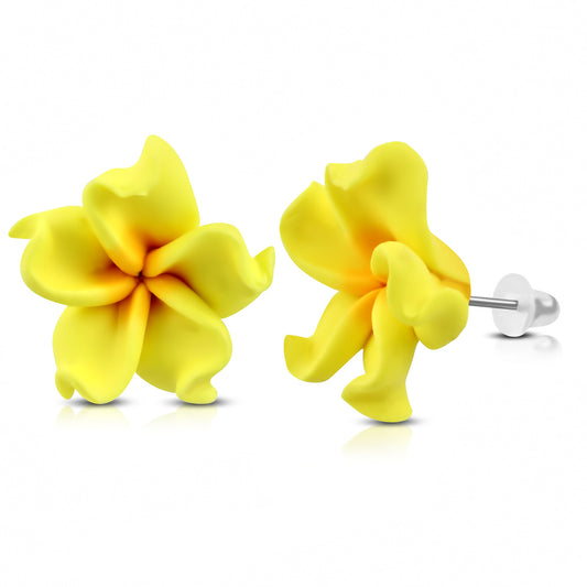 15mm | Fashion Fimo/ Polymer Clay Plumeria Flower Stud Earrings (pair)