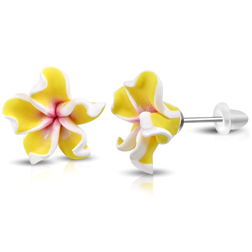15mm | Fashion Fimo/ Polymer Clay Plumeria Flower Stud Earrings (pair)