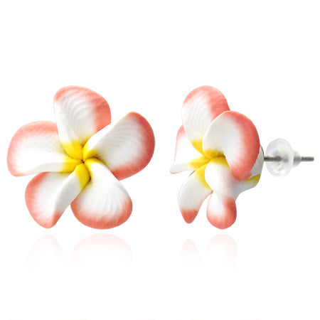 15mm | Fashion Fimo/ Polymer Clay Plumeria Flower Stud Earrings (pair)