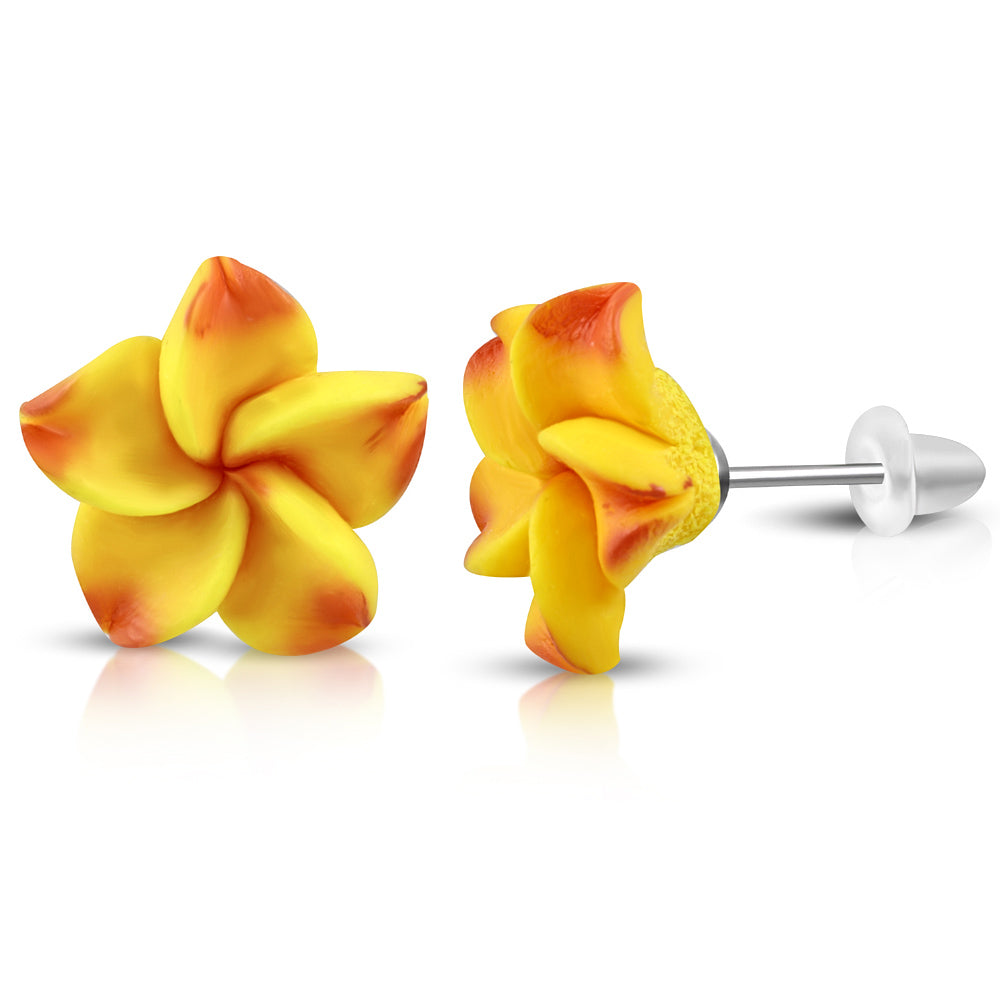 15mm | Fashion Fimo/ Polymer Clay Plumeria Flower Stud Earrings (pair)