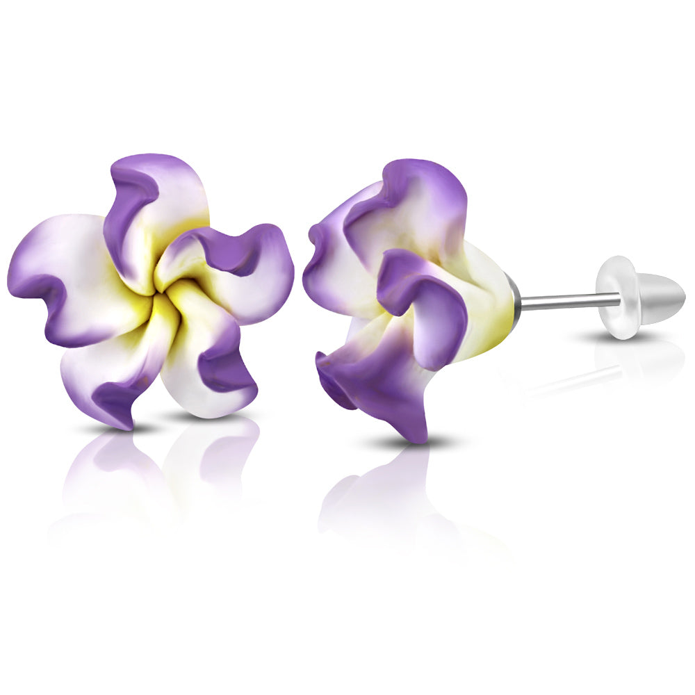 15mm | Fashion Fimo/ Polymer Clay Plumeria Flower Stud Earrings (pair)