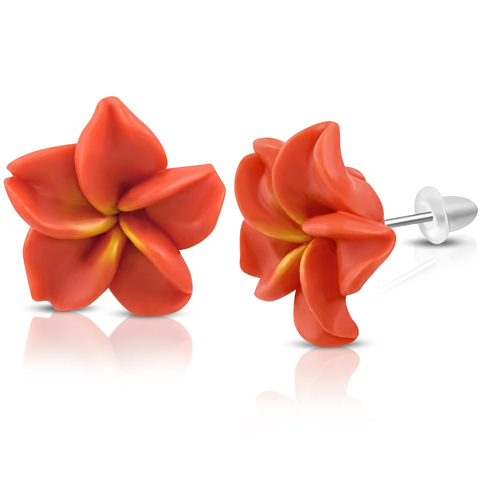 15mm | Fashion Fimo/ Polymer Clay Plumeria Flower Stud Earrings (pair)