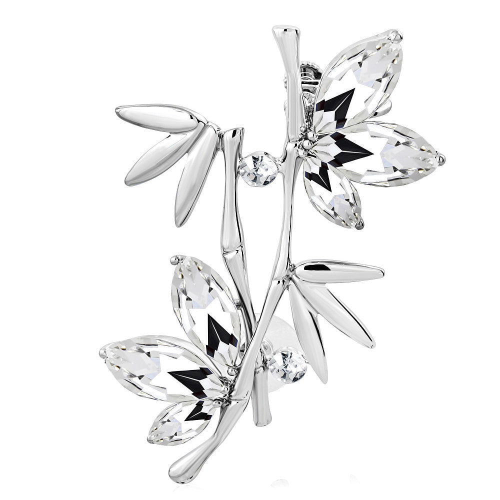 Fashion Alloy Bamboo Vine Lever Back Pinch Stud Wrap Punk Style Earring w/ Clear CZ (1 Piece)