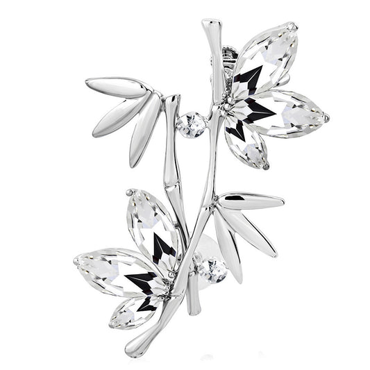 Fashion Alloy Bamboo Vine Lever Back Pinch Stud Wrap Punk Style Earring w/ Clear CZ (1 Piece)