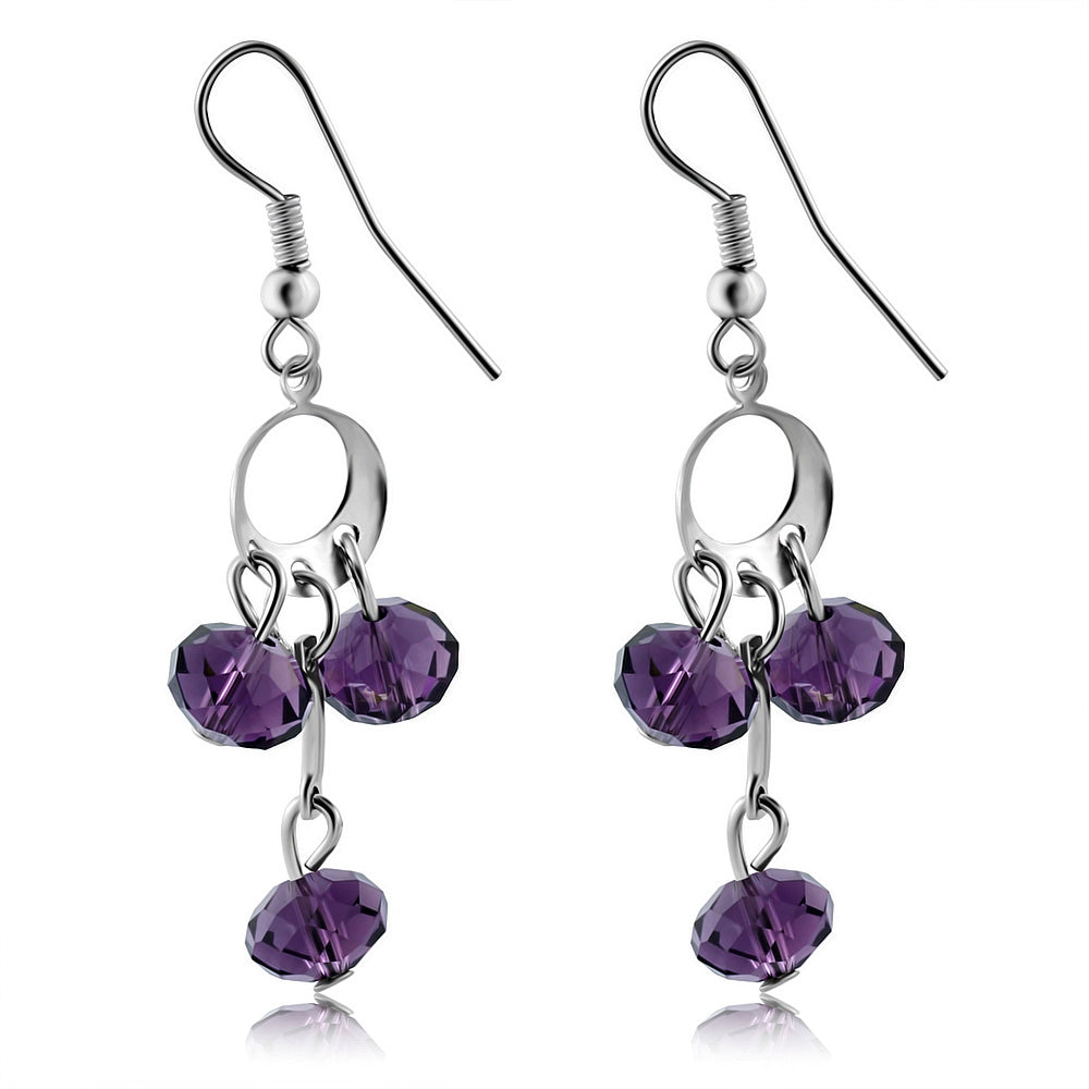 Fashion Alloy Amethyst Bead Cluster Long Drop Hook Earrings (pair)