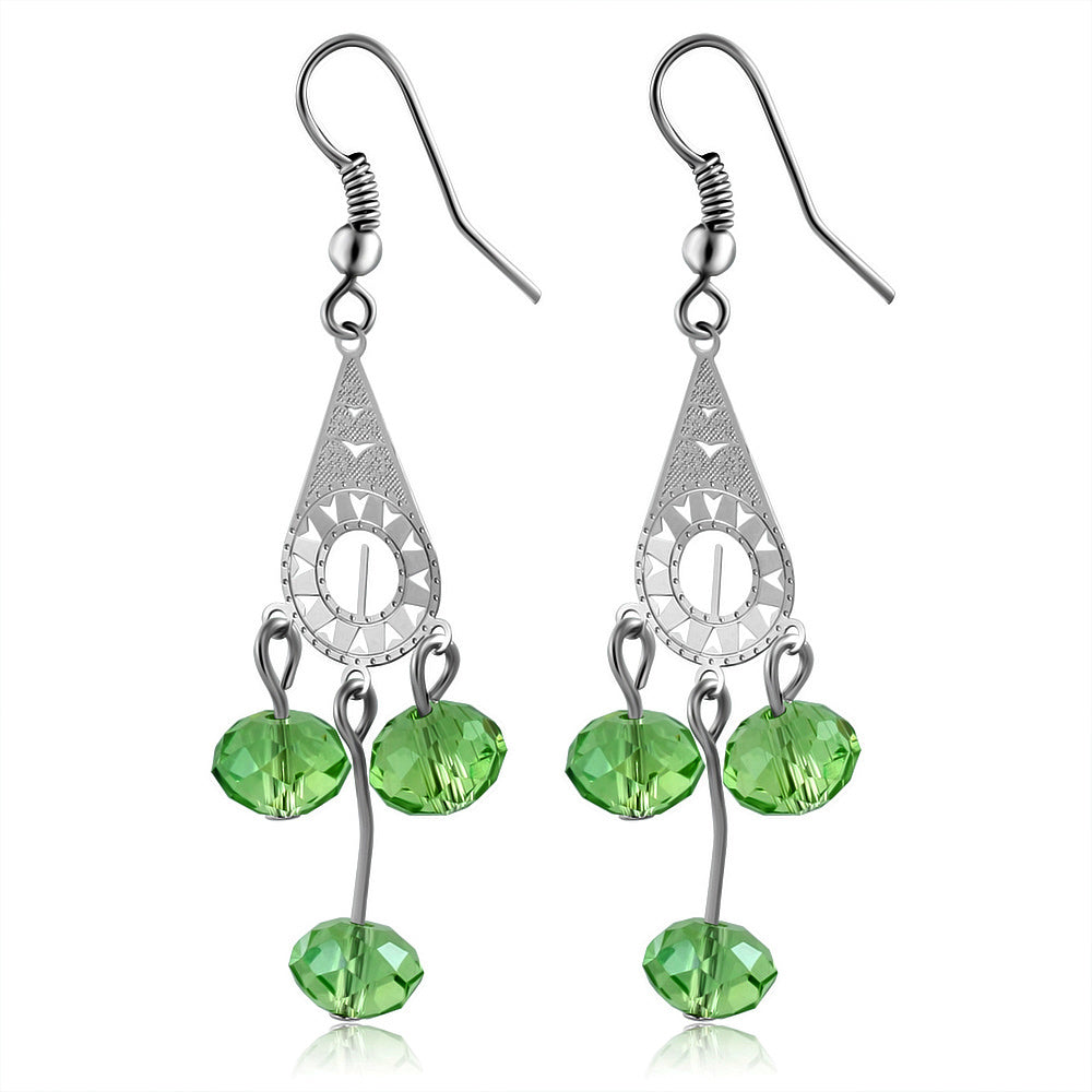 Fashion Alloy Green Bead Bohemian Long Drop Hook Earrings (pair)
