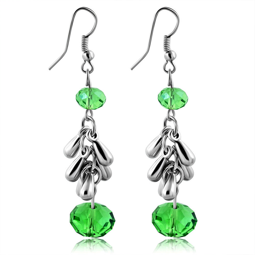 Fashion Alloy Green Bead Cluster Long Drop Hook Earrings (pair)
