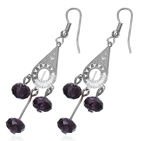 Fashion Alloy Amethyst Bead Bohemian Long Drop Hook Earrings (pair)