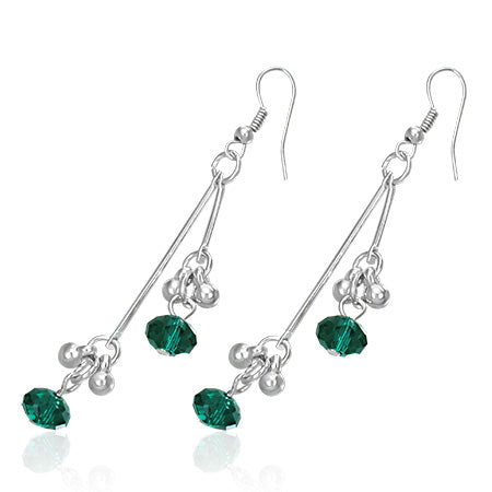 Fashion Alloy Green Bead Slinky Long Drop Hook Earring (pair)