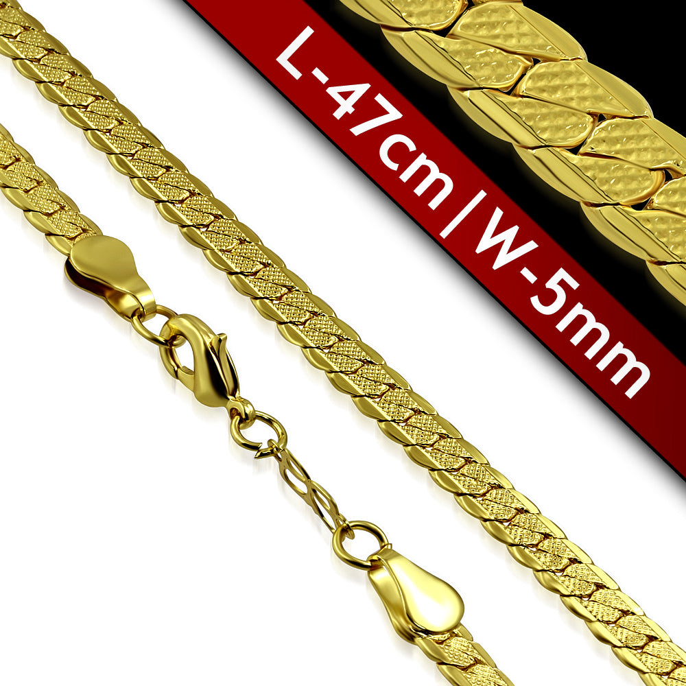 L47cm W5mm | Fashion Alloy Gold Color Plated Fancy Flat Oval Link Chain