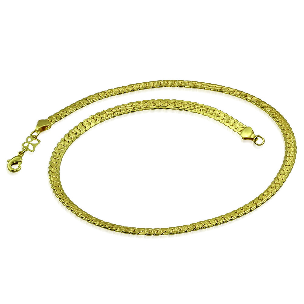 L47cm W5mm | Fashion Alloy Gold Color Plated Fancy Flat Oval Link Chain